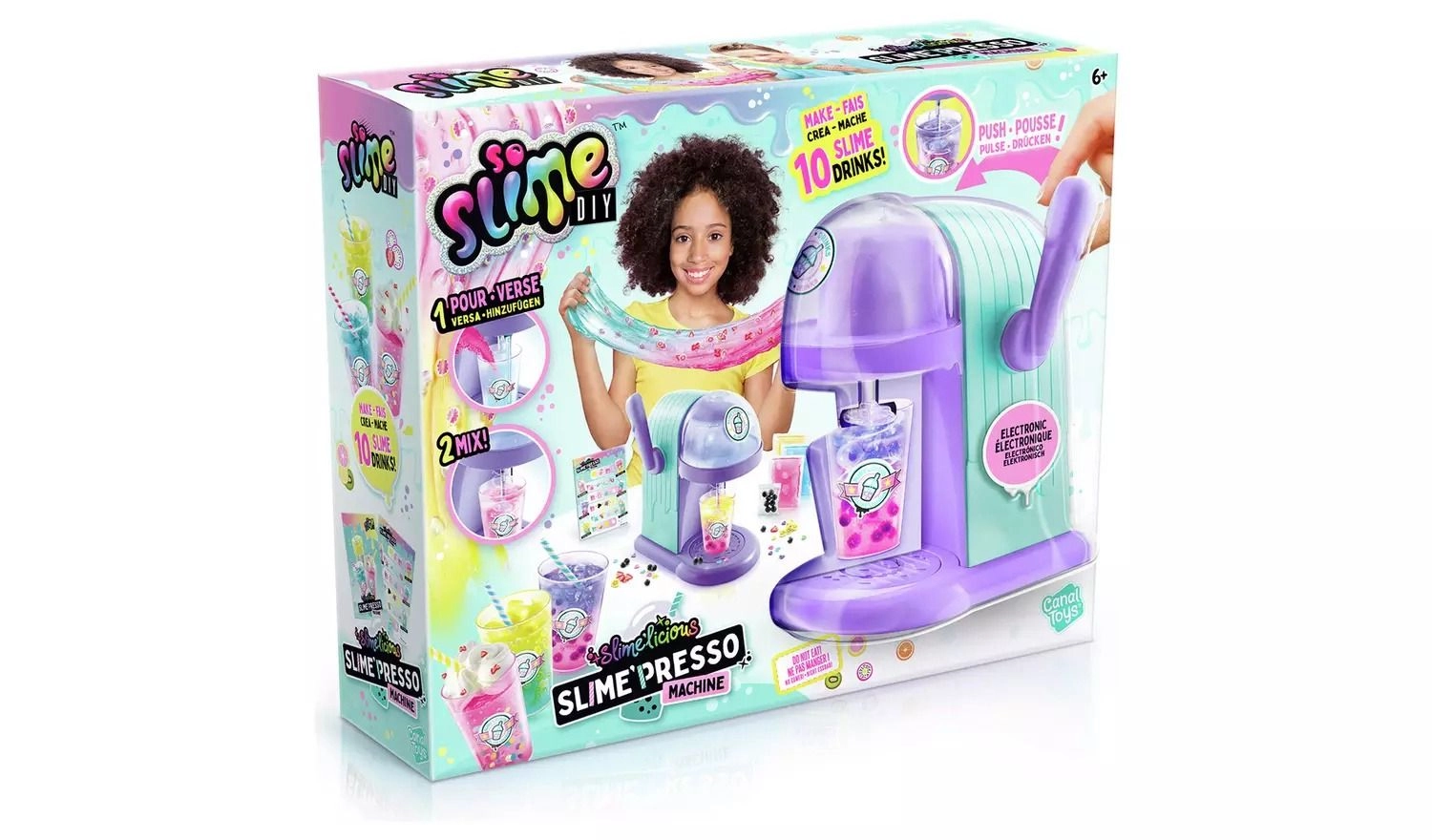 Canal Toys So Slime Slimelicious Slime'Presso Machine - 10 Slime powders 5 Slimes Premade 8 Decoration bags 3 Cups 3 Straws 1 Recipe Card