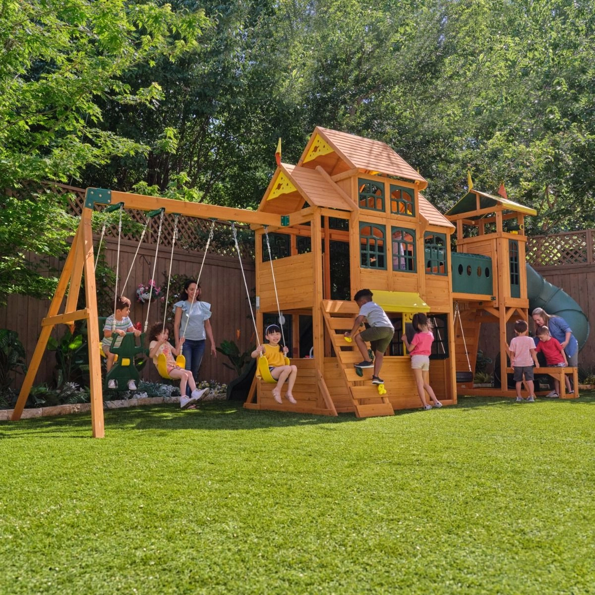 Bear Cave Lodge - Wooden Swing Set