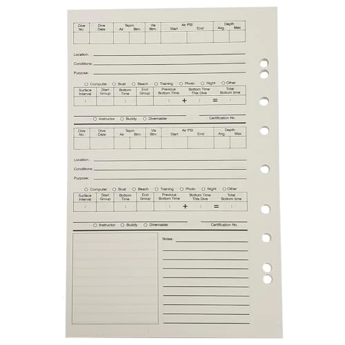 Scuba Diving Log Book Refill - 50 Log Pages