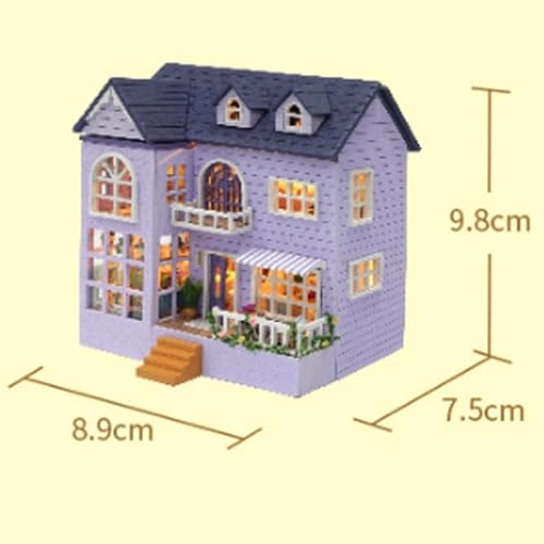Miniature Wooden Dollhouse Furniture Kit - 3D LED Purple