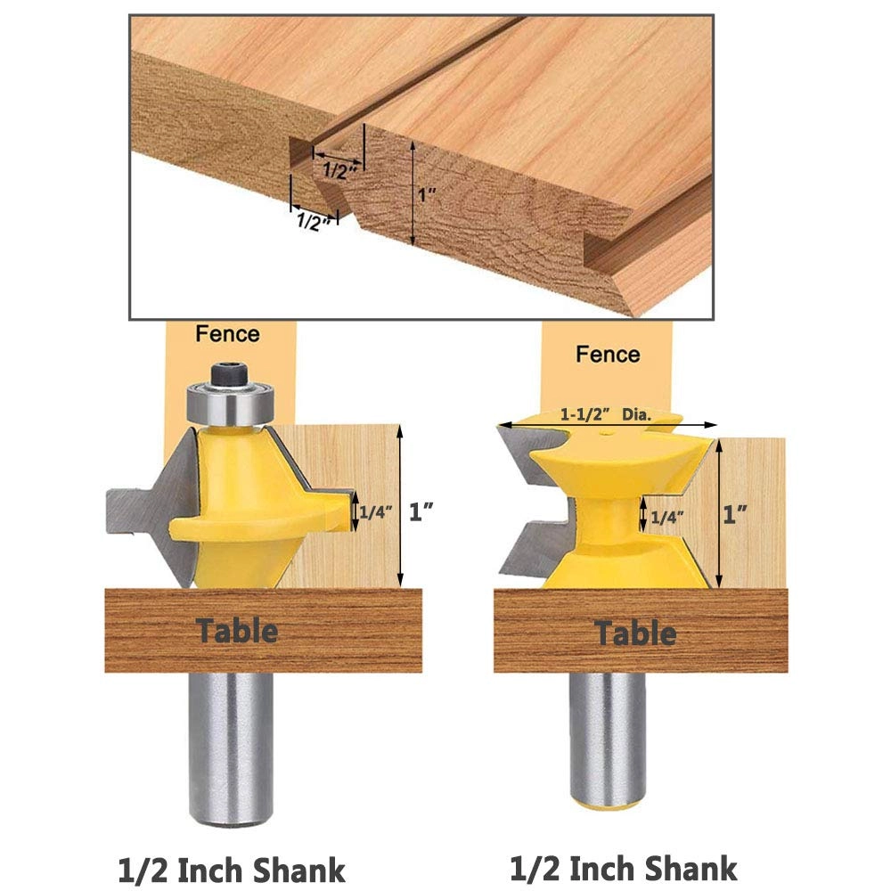 Tongue and Groove Router Bit - 1/2" 2Pcs