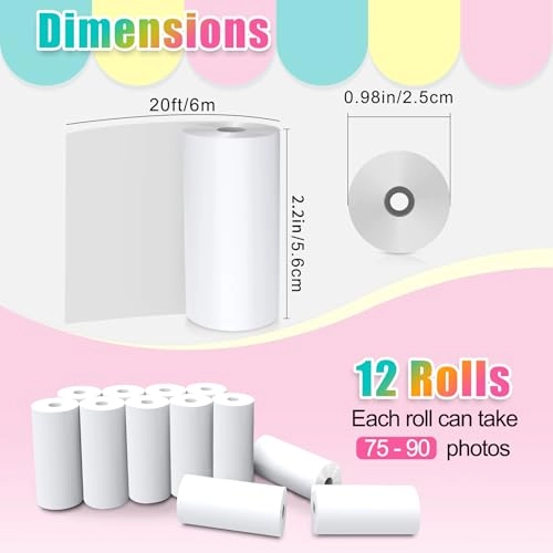 Instant Print Paper Rolls - 12 Rolls 2.2in × 20ft