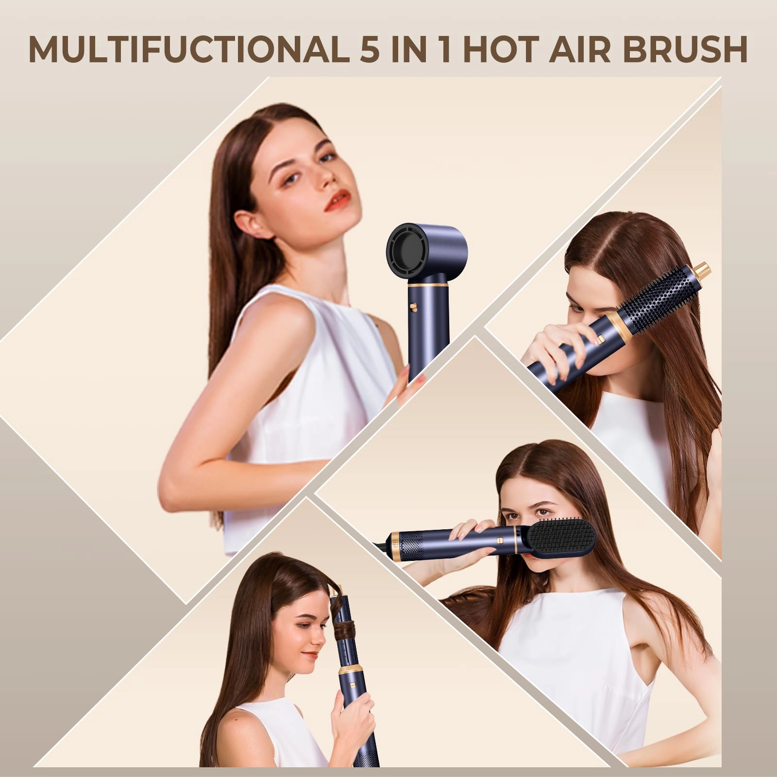 5 in 1 Blow Dryer Brush - Green Gold 800 watts