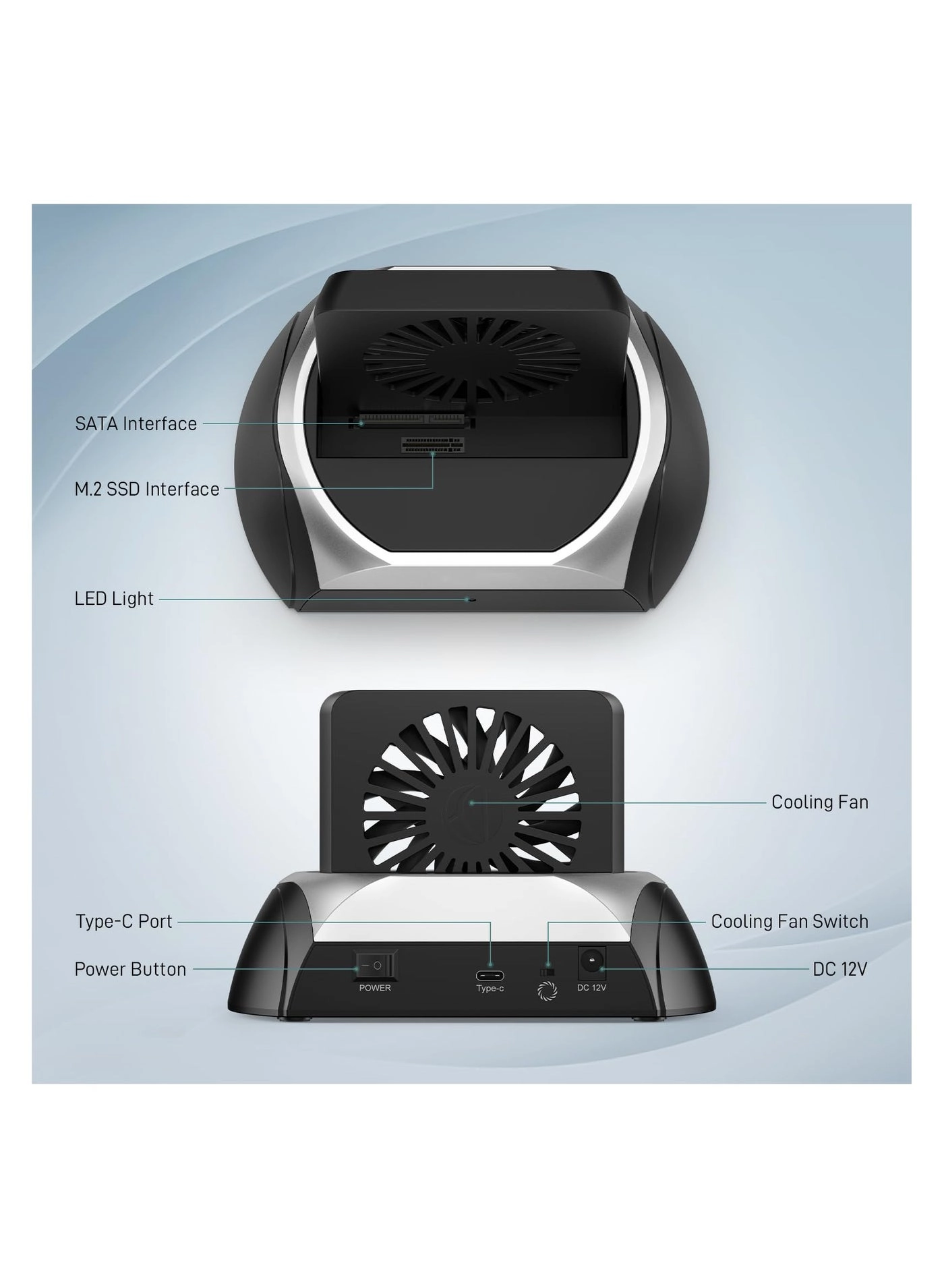 M.2 NVME SSD Docking Station - Cooling Fan 2.5" & 3.5" SATA Support