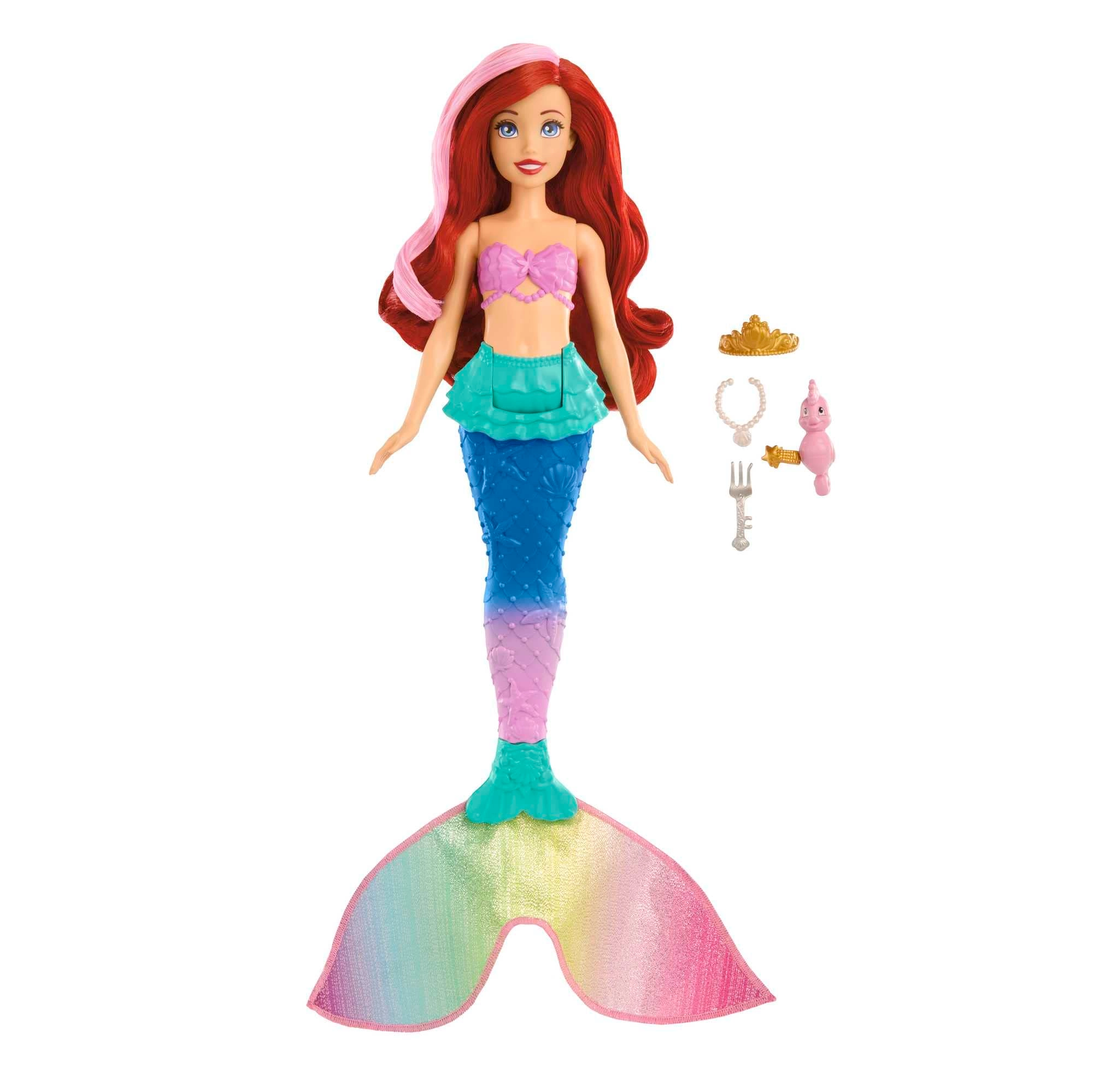 Ariel Swimming Mermaid Doll - Color-change hair and tail Includes seahorse friend