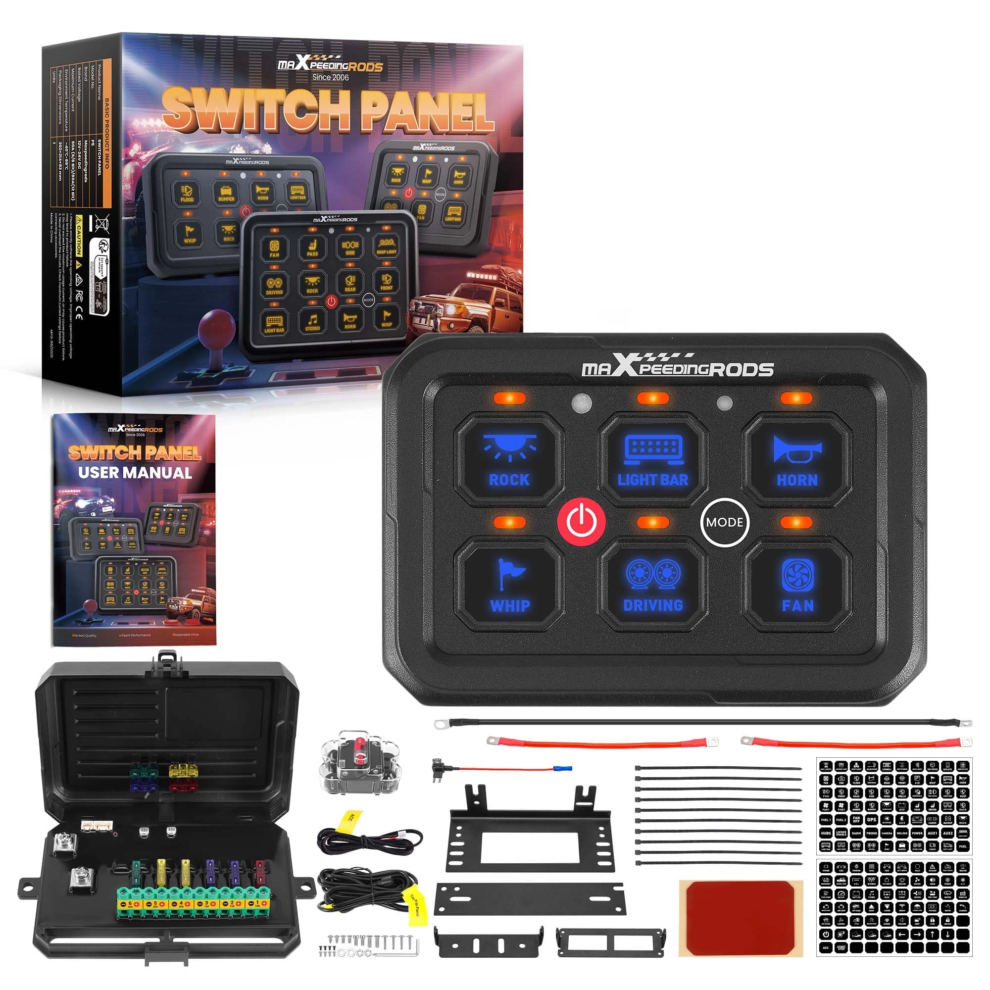 maXpeedingrods 6 Gang Switch Panel - 12/24V LED Memory Function