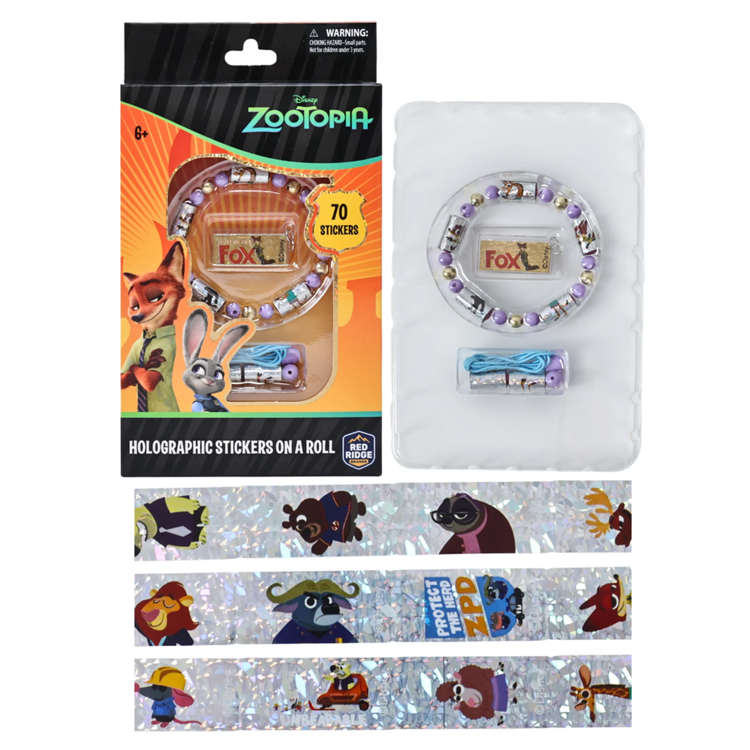 Holographic Stickers On A Roll Bracelet Making Kit - 70pc Zootopia