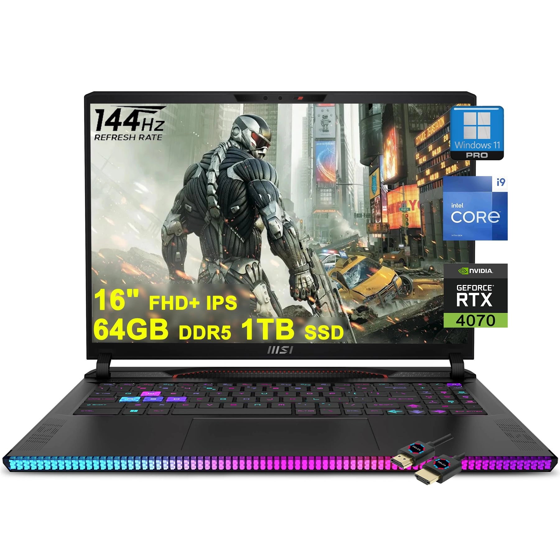 MSI Raider GE68HX - 16'' Core i9-14900HX 64GB DDR5 1TB SSD + HDMI Cable