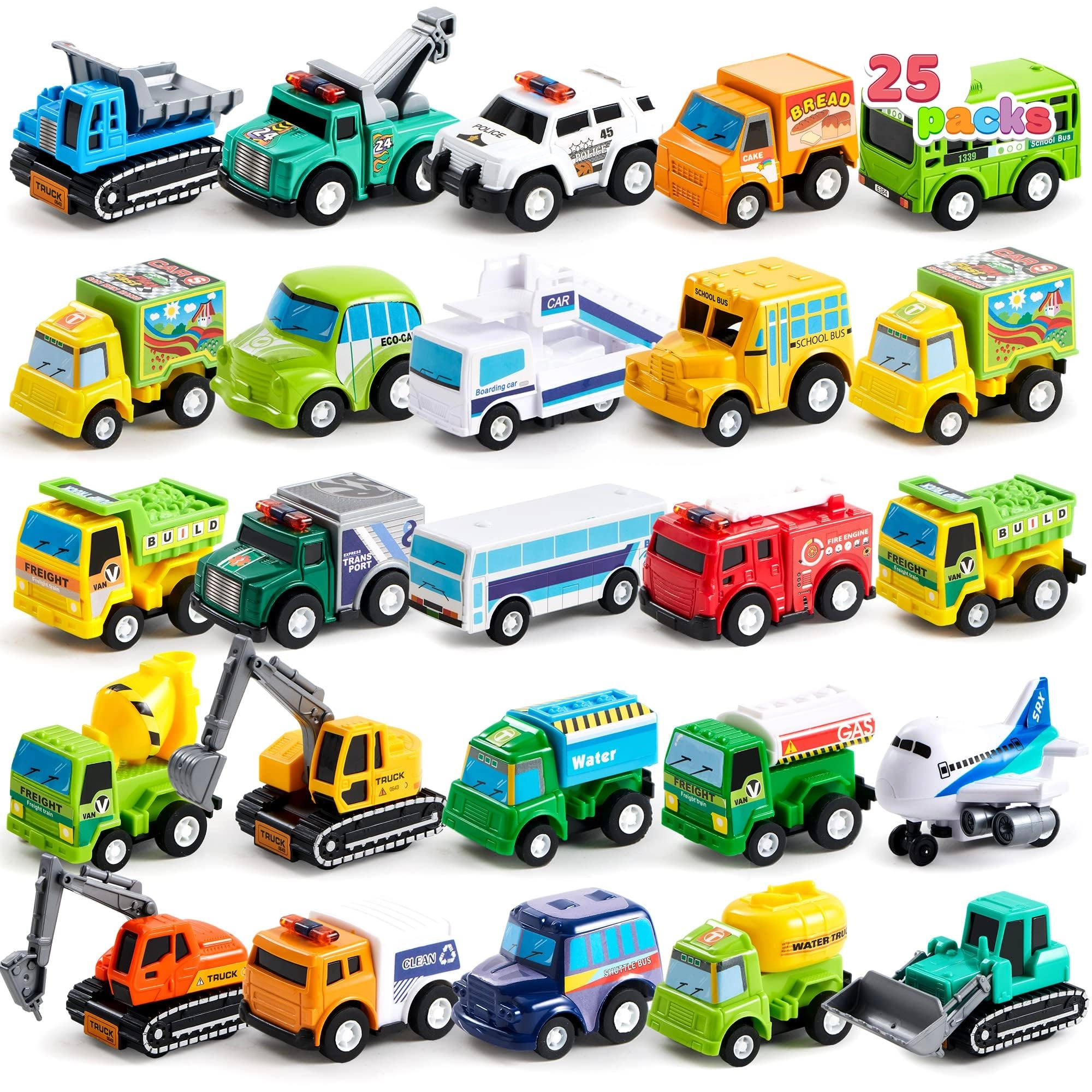 Joyin inc Pull Back City Cars and Trucks - 1:64 Scale 25 pcs