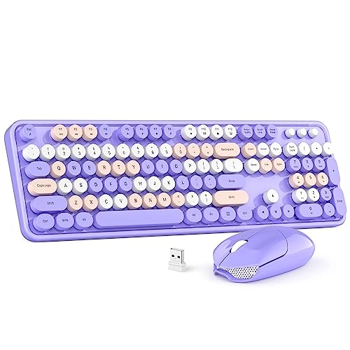 Wireless Keyboard and Mouse Combo - Typewriter Round Retro Wireless