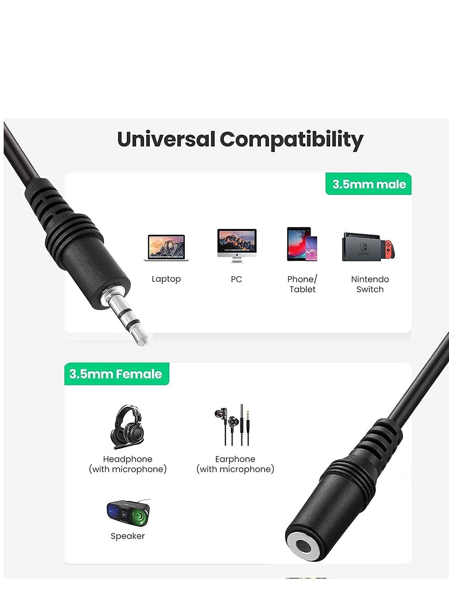 3.5mm Stereo Audio Male to Female Jack Extension Cable - 5 meter