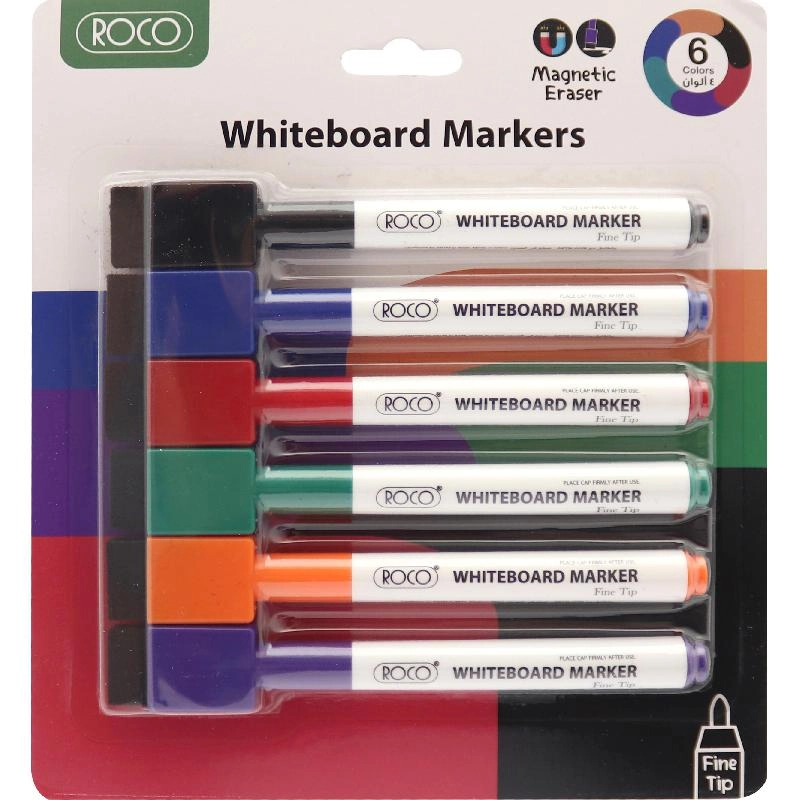Whiteboard Marker with Magnet/Eraser - Black;Blue;Green;Red Round Tip