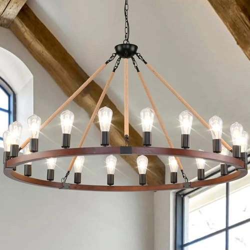 Wagon Wheel Chandelier - 48-Inch 20-Light Wood