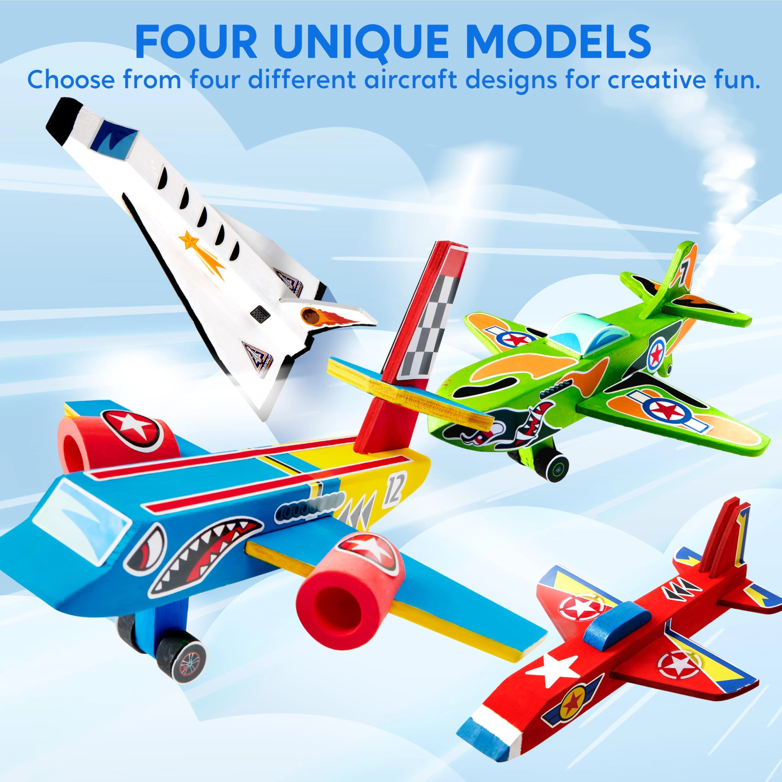 4pcs Wooden Aircraft Painting Kit