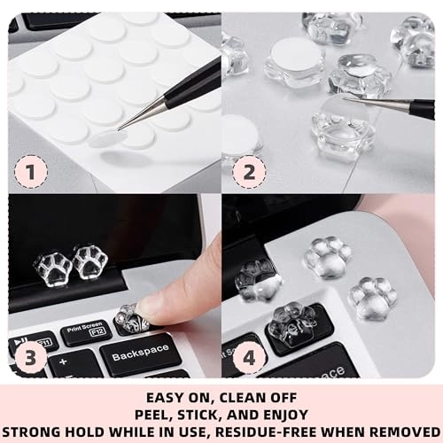 Cat Paw Shape Raised Keyboard Stickers - 20 PCS Crystal Clear Glass