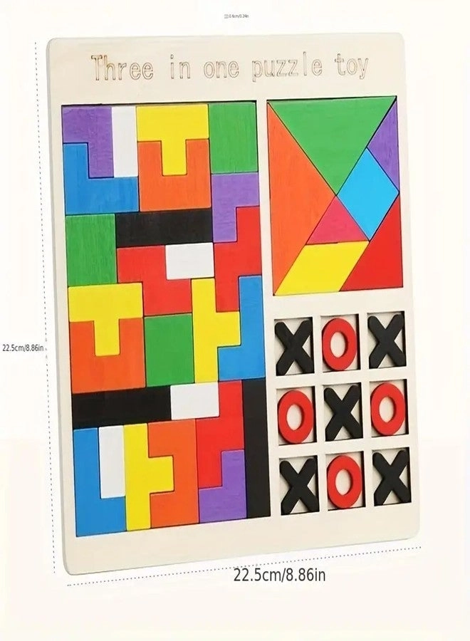 Square Tangram - Wooden Colorful Three-in-One