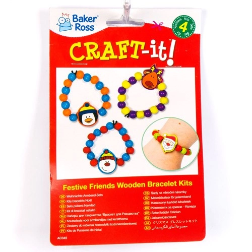 Baker Ross Christmas Wooden Bracelet Kits - Pack of 4 Assorted designs