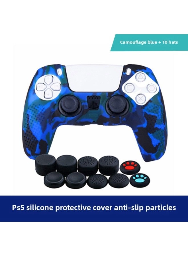 PS5 Handle Cover - Silicone Camouflage Blue + Rocker Caps - 10