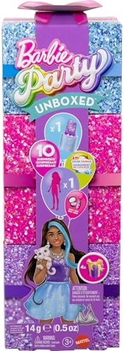 Barbie Party Unboxed Glam Party Series - 10 Surprises Purple Glitter Colour Changing Ages 3+