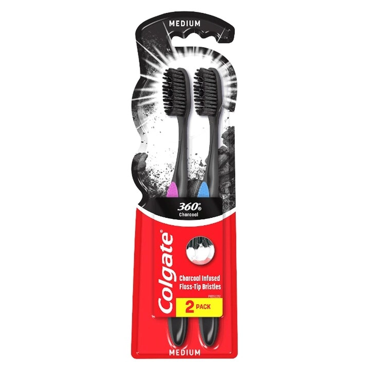 Colgate 360 Degree Charcoal Infused Toothbrush - Medium 2-Piece Pack