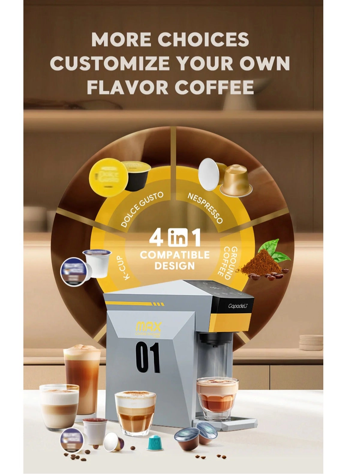 01 - Multi-capsule compatible Nespresso Dolce Gusto K-Cup Ground