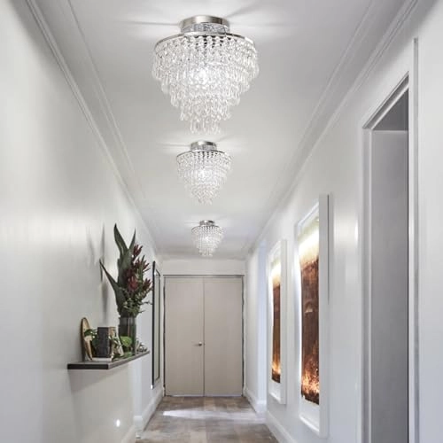 Mini Crystal Ceiling Light - 11.8 Inches 5 Levels Raindrops E26 Base