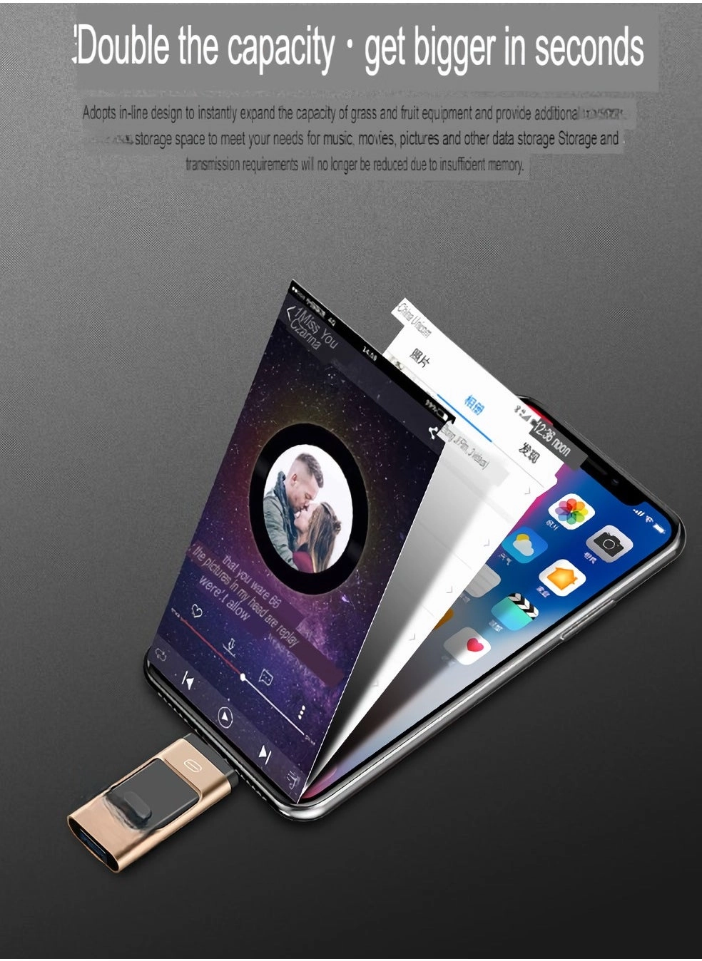 USB Flash Drive - Type-C Interface + apple Head + USB 256GB