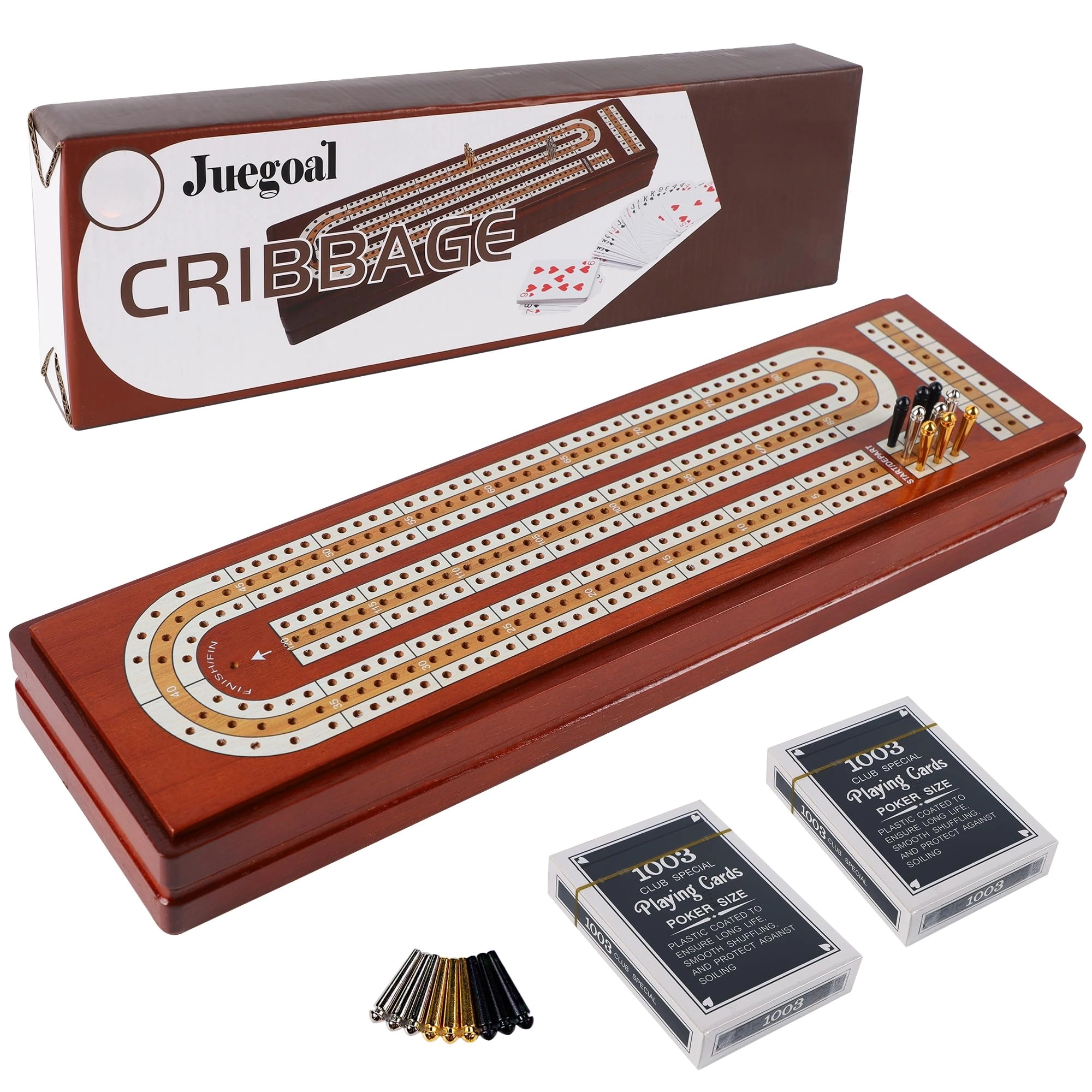 Juegoal Cribbage Board - Solid Wooden 3 Track Set