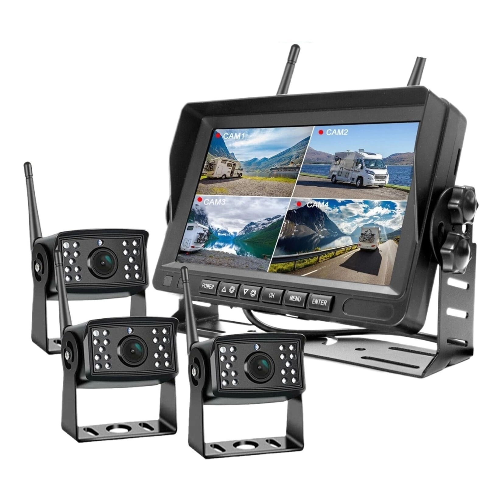 7" Quad Monitor - Night Vision Wireless 1080P
