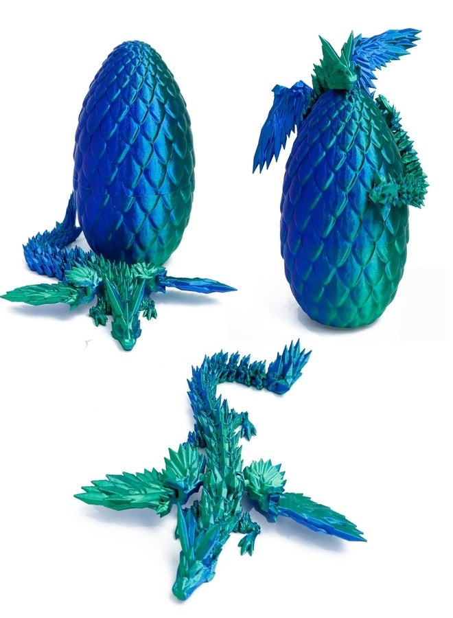Flavery 3D Printed Flying Dragon in Egg - Green Blue (22.86 cm)