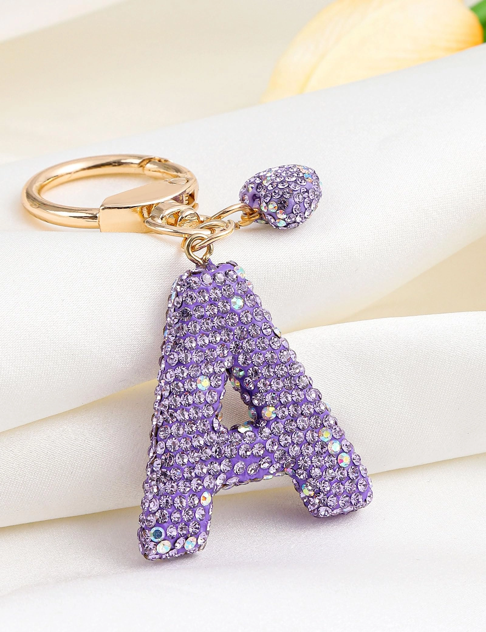 Initial Keychain - L Purple Rhinestone