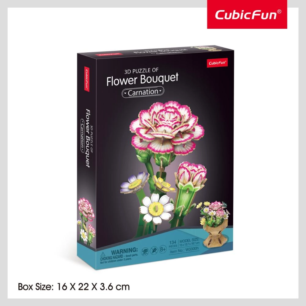 Carnation Flower Bouquet 3D Puzzle (527-W3300H) - 134 pcs