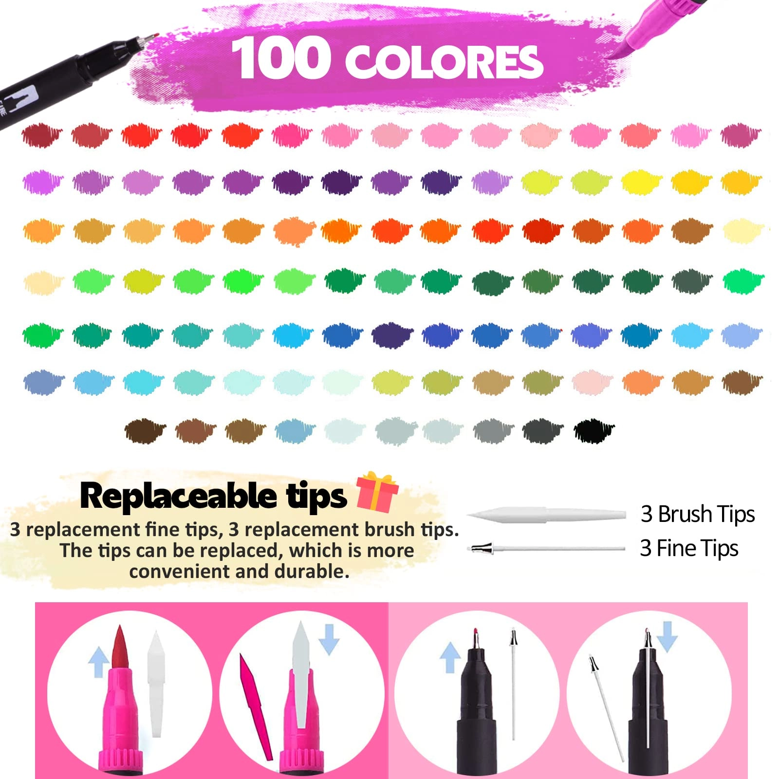 Colouring Pens - 100 pens 100 Colours 0.4mm,1-2mm