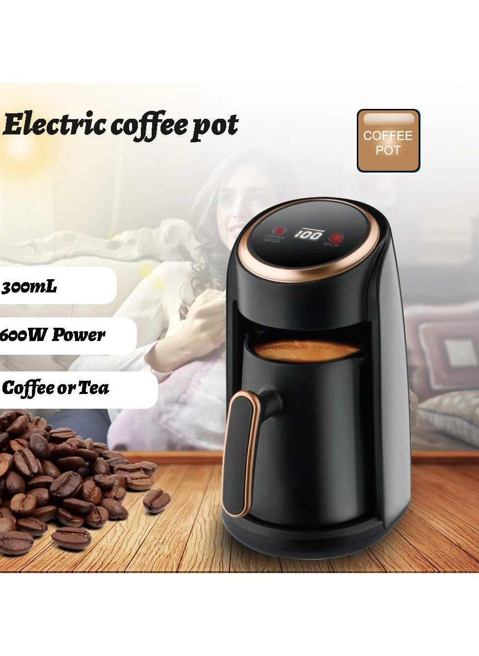 Generic Turkish Coffee Maker - Automatic Cordless 360 ml (1-4 cups)