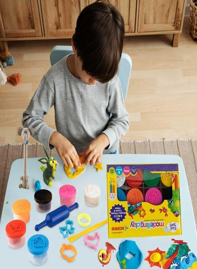 Kool Toolz Modelling Clay - 200 g 8 Vibrant Shades 4 Moulds