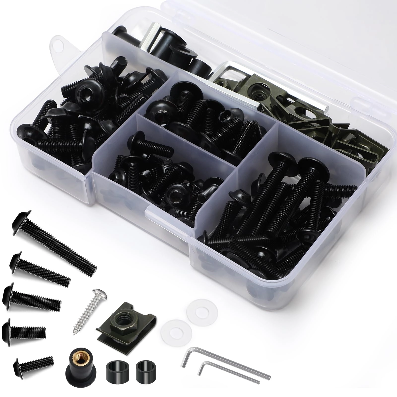 AEEAST Motorcycle Fairing Bolt Kit - 177 PCS Black