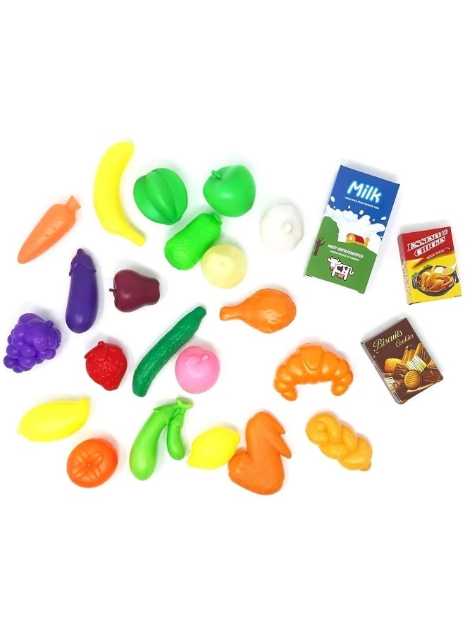 Toy Shopping Cart - Includes Food Folds for Easy Storage Red