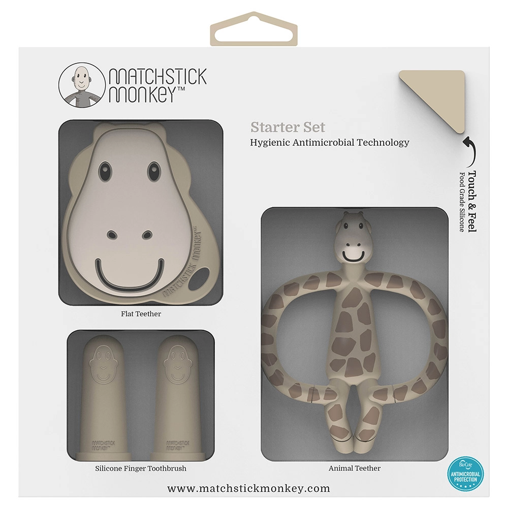 Gigi Giraffe - 11cm + Flat Giraffe - 8cm + Silicone Finger Toothbrush - 5.4cm