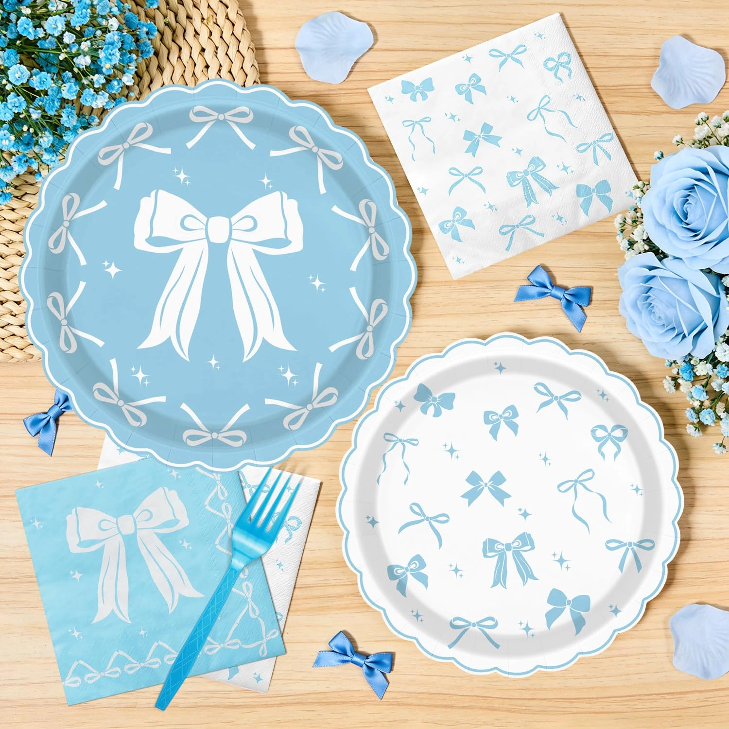 Blue Bow Party Supplies Set - 82.0 Count Baby Shower