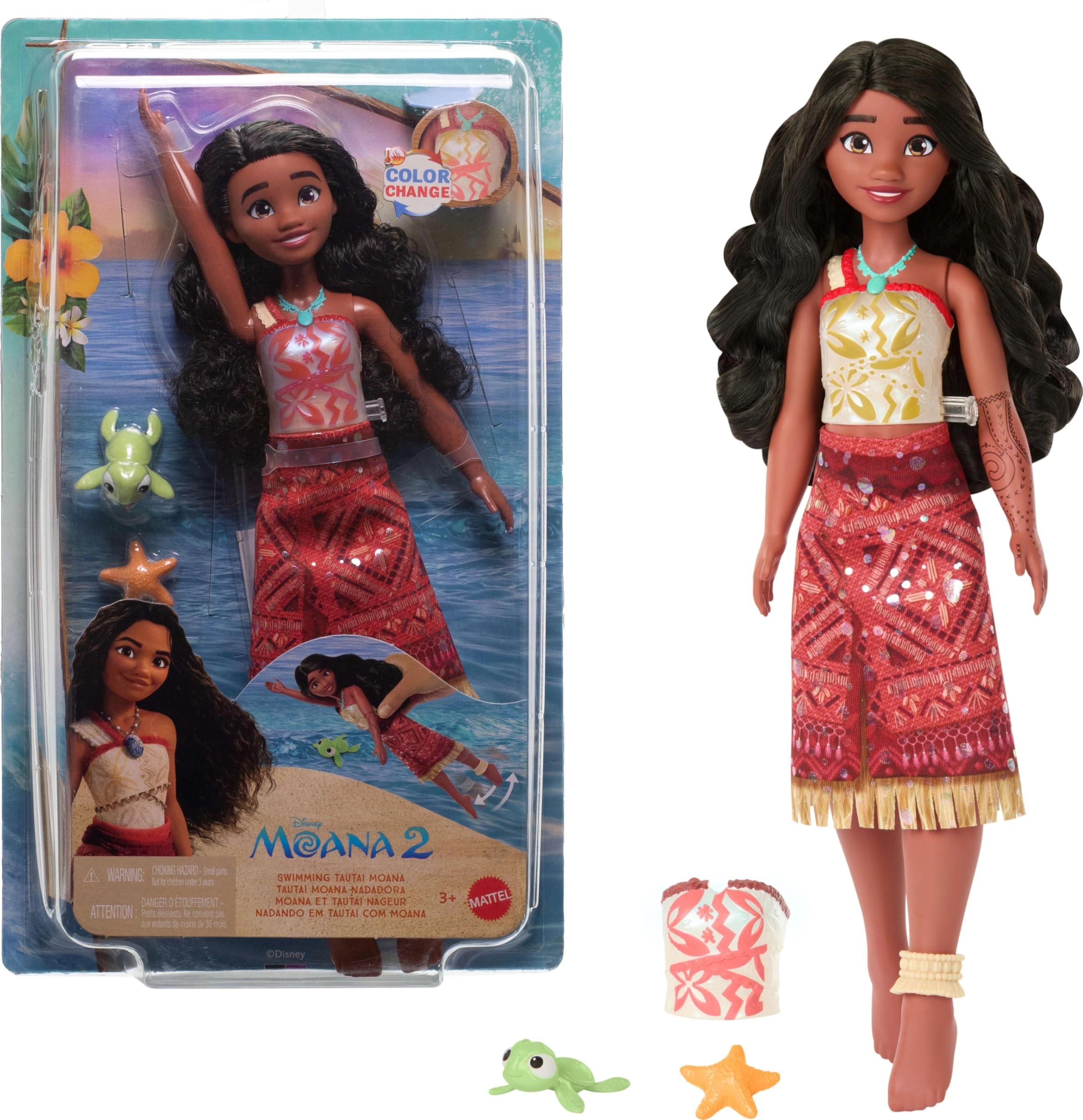 Mattel Moana Fashion Doll - Swimming Color-Change Bodice Kicking Legs Ages 3+