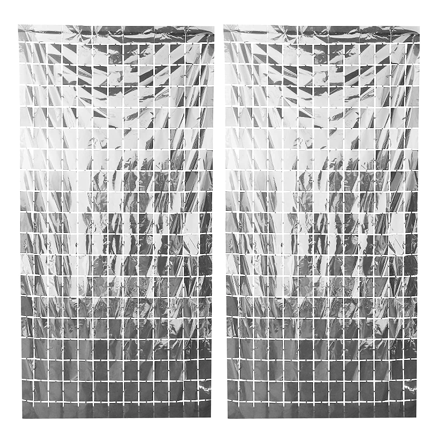 MONKEYTAIL Silver Square Foil Curtains - 1 Pc Birthday Wedding Event/Party