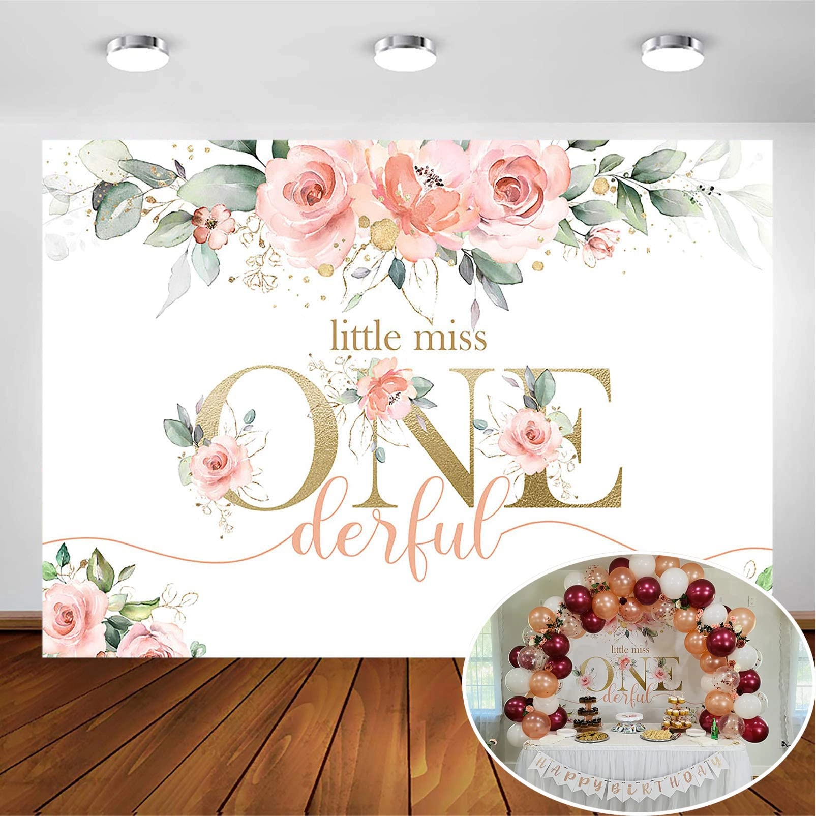 avezano Blush Pink Floral 1st Birthday Party Backdrop - 1 piece Birthday