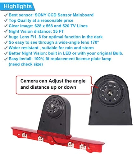 Brake Light Reversing Camera + Rear View Mirror Monitor - Night vision 628 x 586 pixels