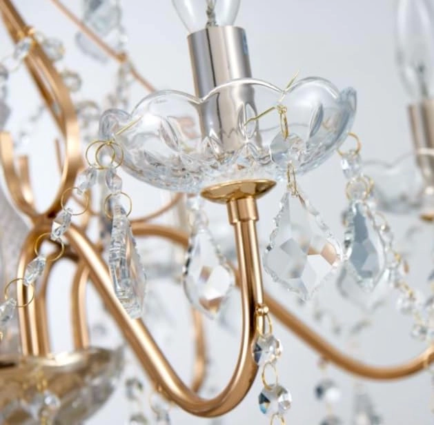 5-Light K9 Crystal Chandelier - Gold Adjustable Chain 59"