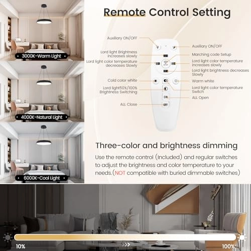 Round LED Chandelier - 3000K–6000K Dimmable