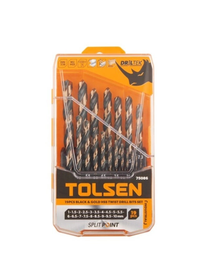 HSS Black & Gold Drill Bits - 19pcs 1mm to 10mm