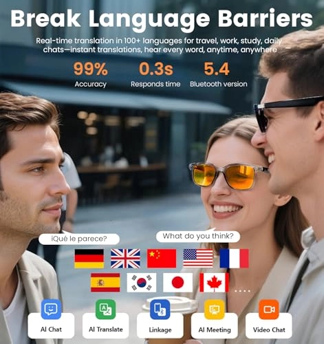 Hyper MZT AI Glasses - 100+ Languages Bluetooth 5.4 Yellow Lens