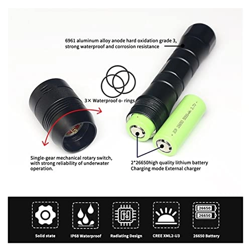 Diving Flashlight - 8000 lumens 3x XM-L L2 LED