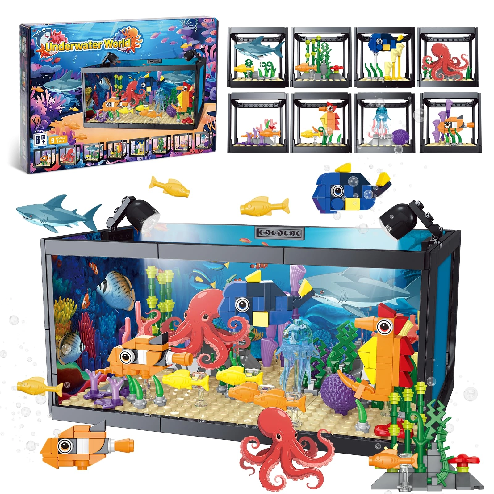 kiothdre Fish Tank Building Sets - Shark Octopus Crab 575 pcs