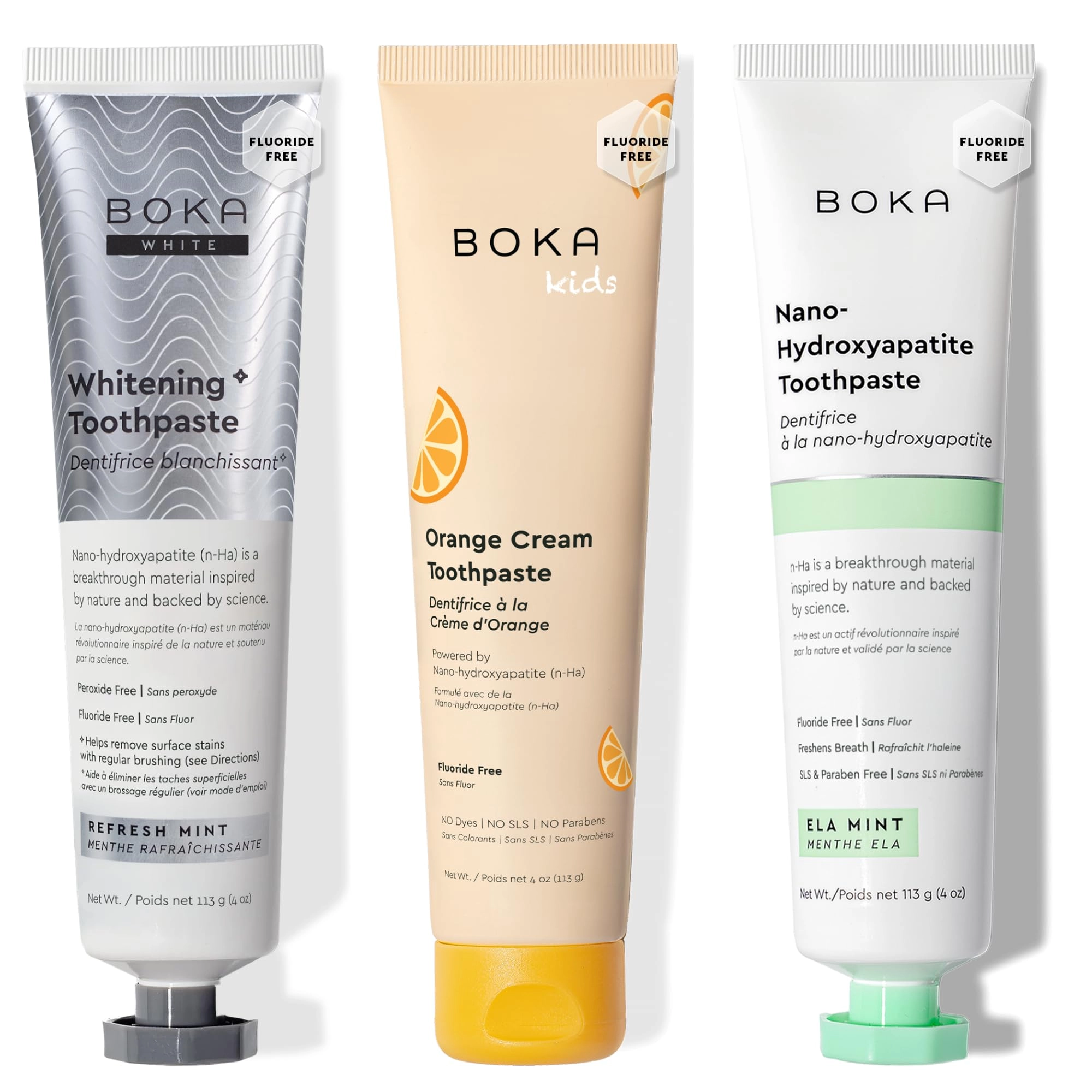BOKA Fluoride Free Nano-hydroxyapatite Ela Mint Toothpaste Adults, Kids 4oz 3pk